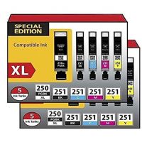 Canon PGI-250XL/CLI-251XL High-Yield Black/Photo Black/Cyan/Magenta/Yellow Ink Tanks (2 of each) Pack Of 10