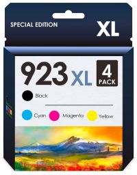 HP 923XL / 923e Combo Pack Compatible Ink. Works with OfficeJet 8120, 8130, OfficeJet Pro 8135e, 8138e, 8122e Printers. 4 Pack (Black, Cyan, Magenta, Yellow)