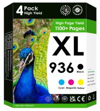 HP 936XL / 936e Combo Pack Compatible Ink. Works with 9110b 9122e 9125e 9135e 9128e 9130b Printers. 4 Pack (Black, Cyan, Magenta, Yellow)