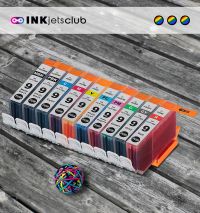 10 Pack - Canon PGI-9 Ink Cartridge Value Pack. Includes 1 Photo Black, 1 Cyan, 1 Photo Cyan, 1 Magenta, 1 Photo Magenta, 1 Yellow, 1 Grey, 1 Matte Black,  1 Green and 1 Red Ink Compatible Cartridge