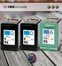 3 Pack - HP 94 & 95 Ink Cartridge Value Pack. Includes 2 Black and 1 Color Compatible  Ink Cartridges