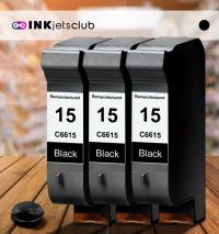 3 Pack HP 15 (C6615DN) Black Compatible Ink cartridge