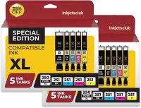 Canon PGI-250XL/CLI-251XL High-Yield Black/Photo Black/Cyan/Magenta/Yellow Ink Tanks (2 of each) Pack Of 10