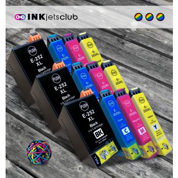 12 Pack - Epson 252XL High-Yield Ink Cartridge Value Pack. Includes 3 Black, 3 Cyan, 3 Magenta and 3 Yellow Compatible  Ink Cartridges