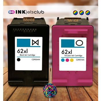2 Pack - HP 62XL Black and Color (C2P05AN + C2P07AN) High-Yield Compatible  Ink Cartridge Value Pack