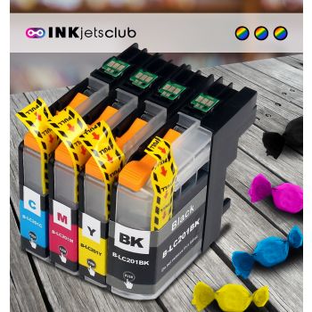 4 Pack - Brother LC203  High Yield Ink Cartridge Value Pack. Includes 1 Black, 1 Cyan, 1 Magenta and 1 Yellow Compatible Ink Cartridges